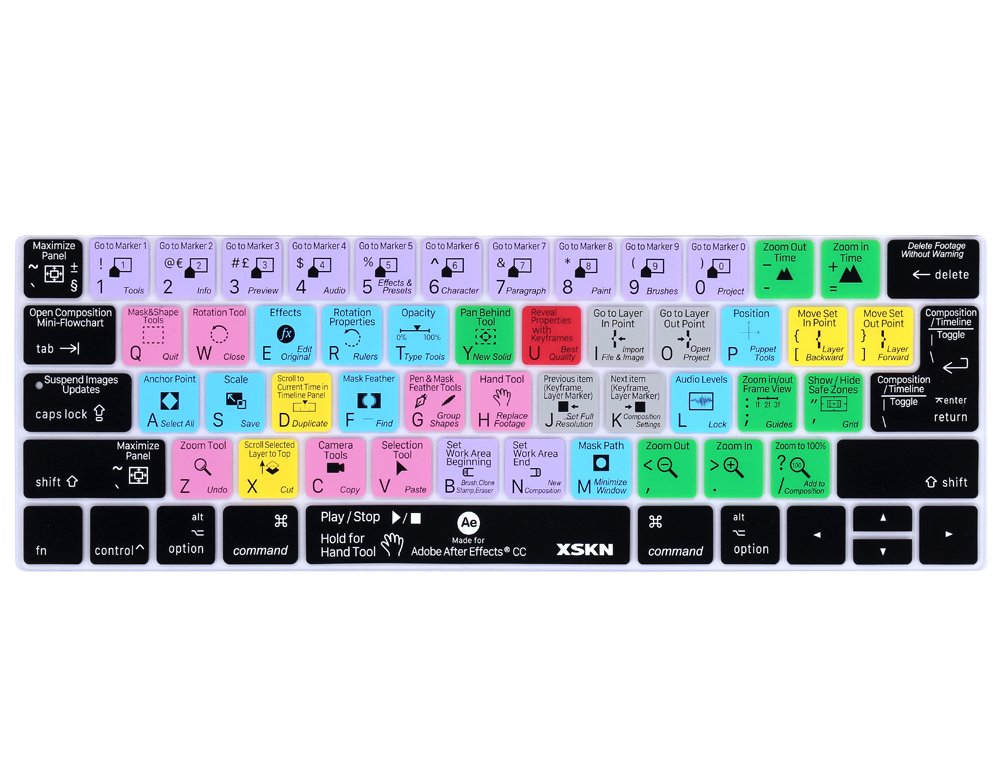 XSKN Adobe After Effects Shortcut Design Keyboard Skin Cover for Touch Bar Models MacBook Pro 13