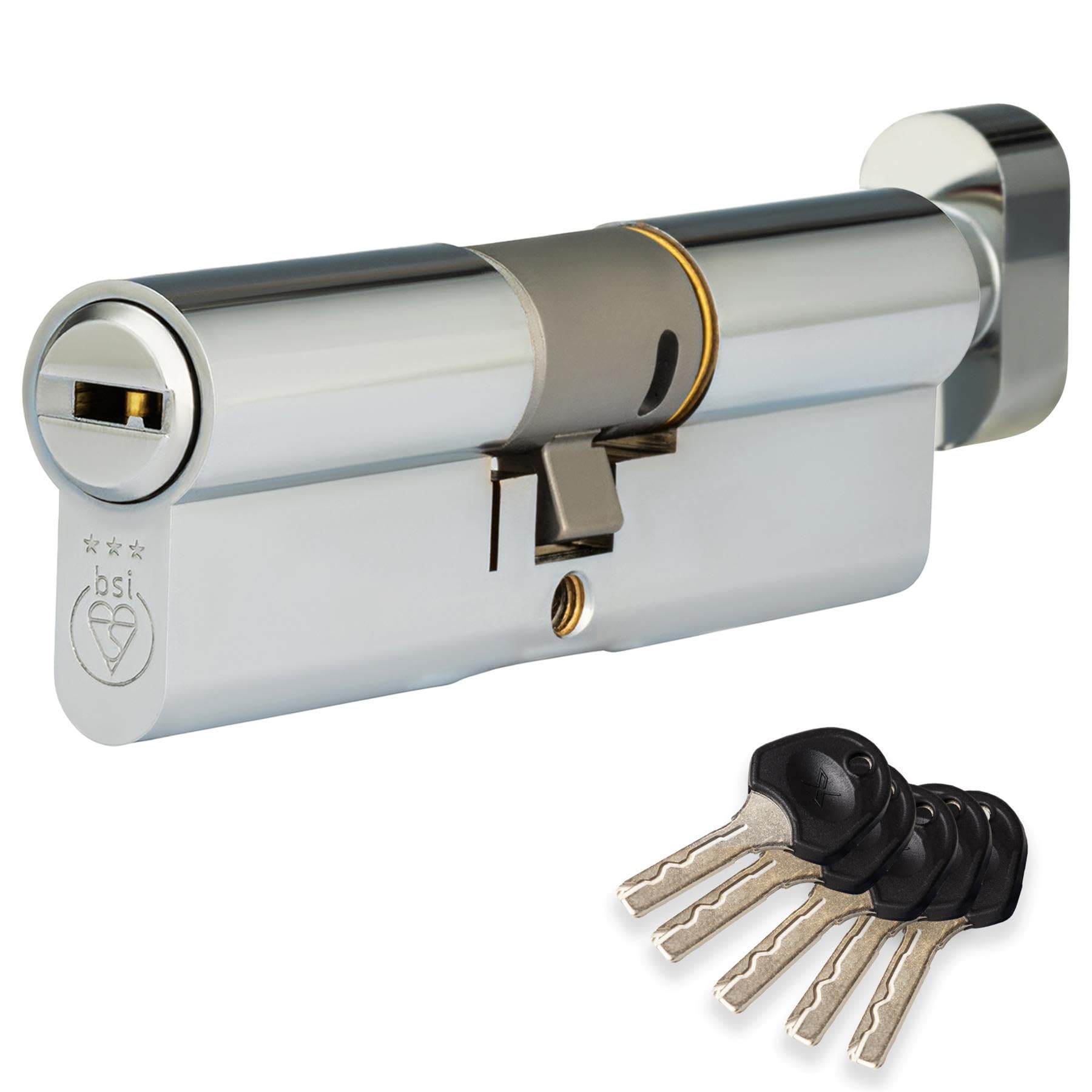 XFORT Colossus Polished Chrome 3 Star Kitemarked Thumb Turn Euro Cylinder Lock 50EX/50T (100mm), British Standard TS007 Anti-Snap Barrel Lock, Upvc Door Lock.