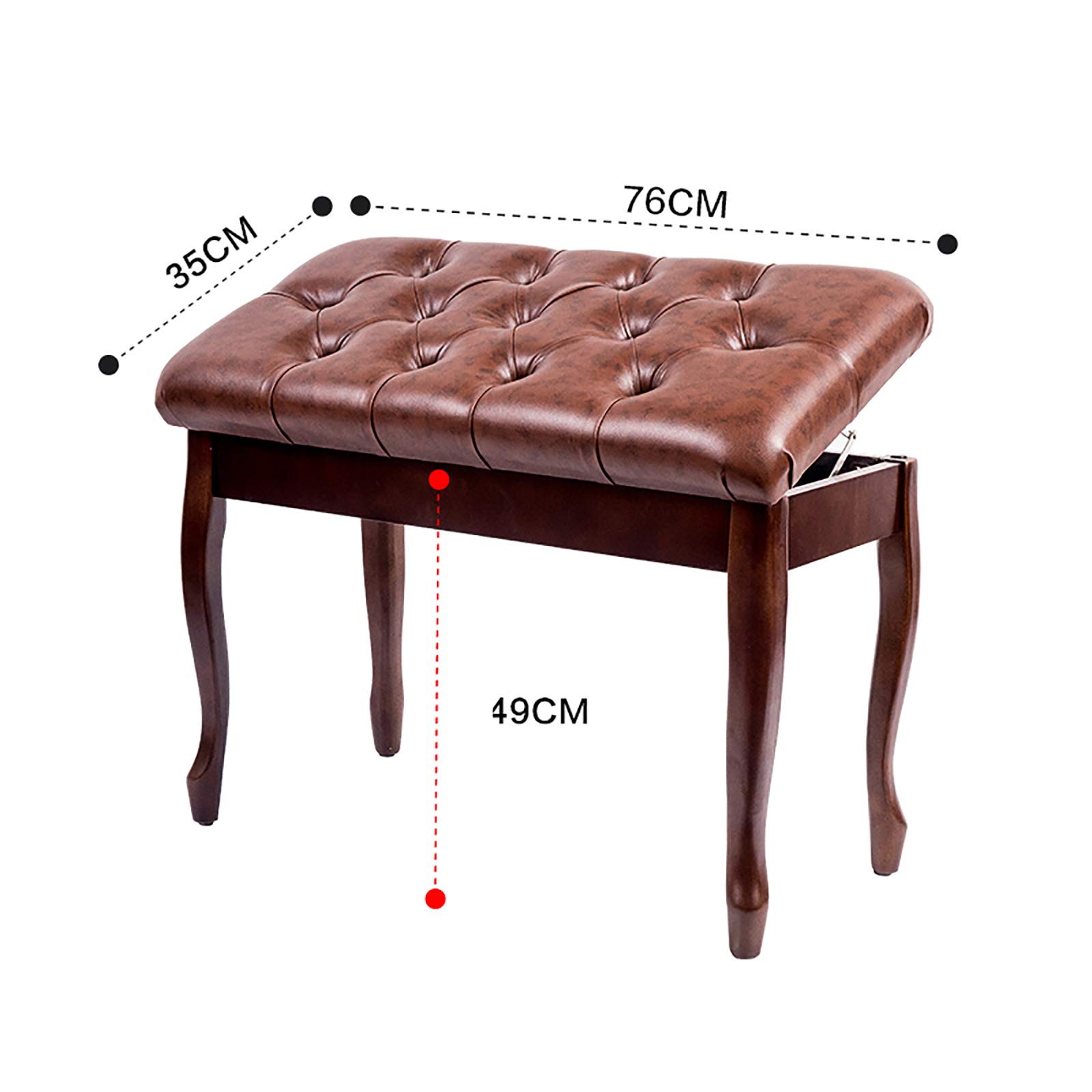 Skórzana ławka do fortepianu Ławka do fortepianu Duet Rozmiar stołka do fortepianu, wygodne siedzisko z miejscem do przechowywania Poduszka ze skóry PU Idealna do użytku (Teakwood Brown)