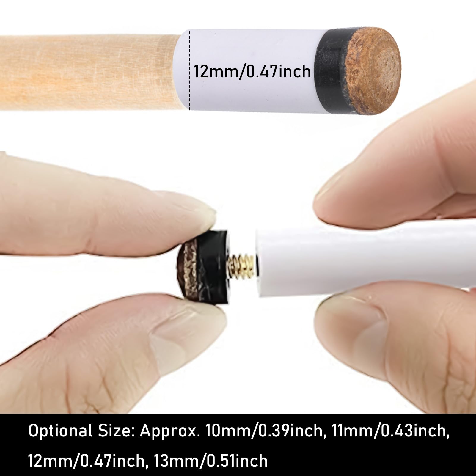 Alvinlite Slip On Pool Cue Tips, 20 Pieces 10 Set Billiard Cue Tips (10mm/11mm/12mm/13mm), Slip-On Cue Tip Replacement Screw-on Tips Replacement, Pool Cue Stick Nylon Ferrules, Soft or Hard Tips