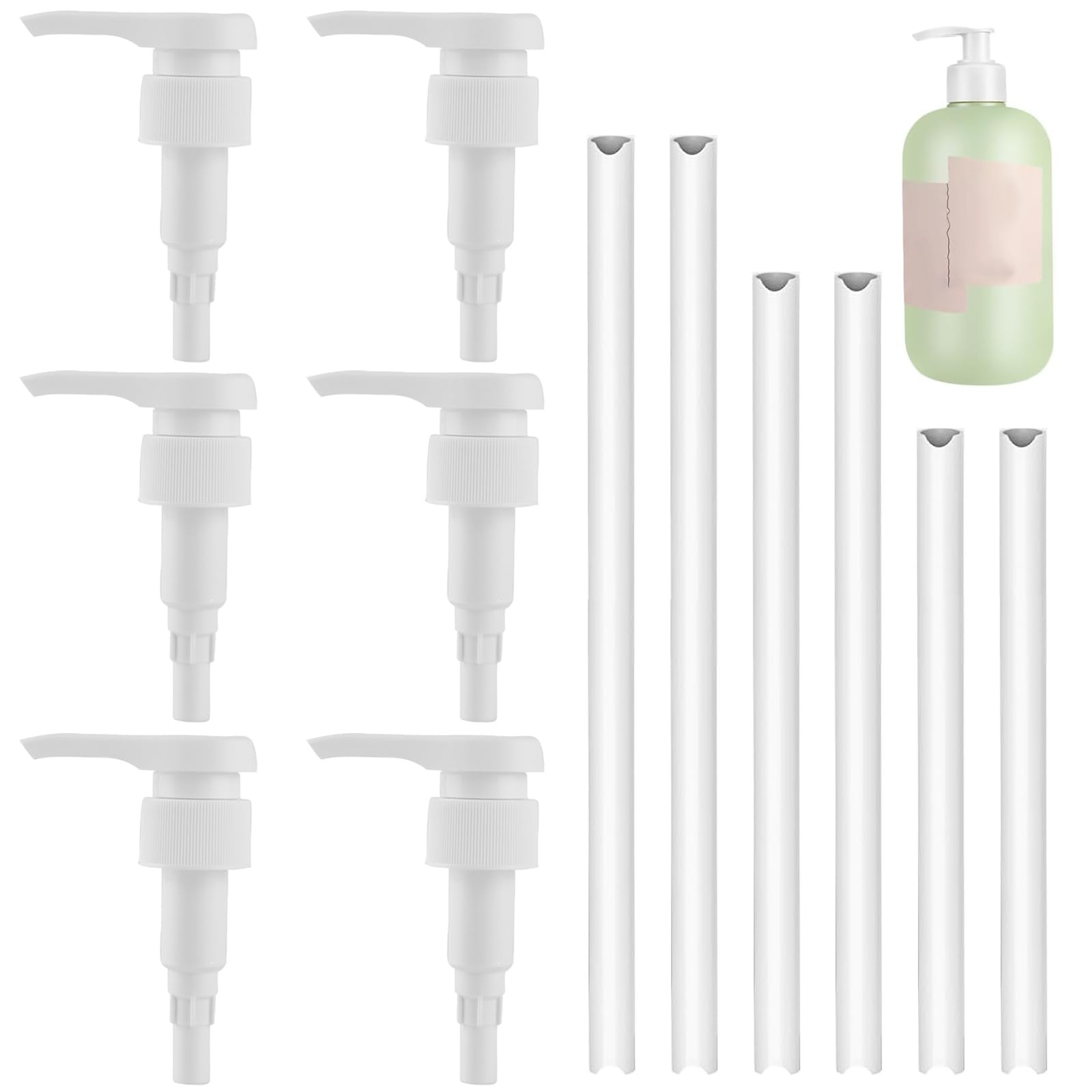 6 Pezzi Plastica Pompa Sciroppo Pompa di Ricambio con 6 Tubi, Riutilizzabili Pompa Dosatrice, 28/410, 33/410 Pompe di Plastica Testa Della Pompa, per Shampoo Concentrati Bevande