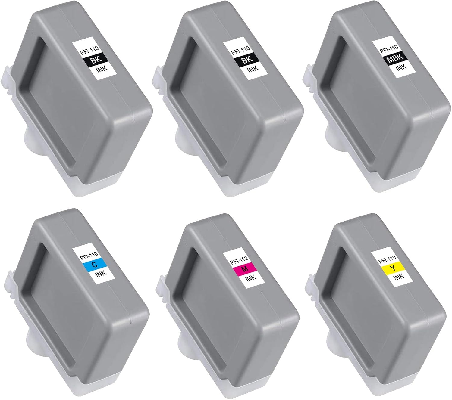 PFI-110 Ink Cartridges (6-Pack, 2BK/1C/1M/1Y/1MBK) Compatible PFI110 PFI 110 Ink Replacement for Canon imagePROGRAF TX-2000, TX-3000 and TX-4000 Printers