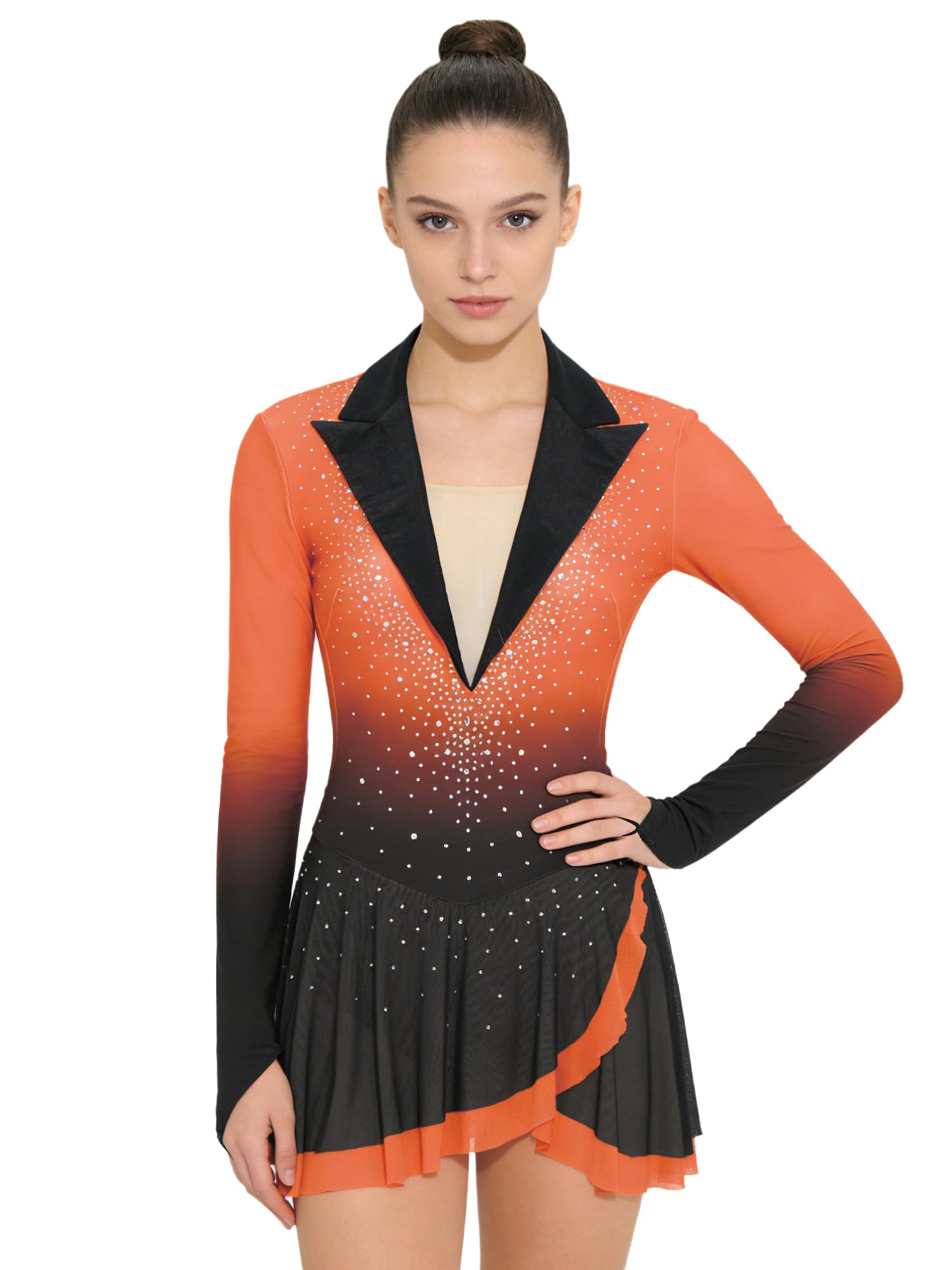 Robe danse latine orange pour cours de danse et entraînements - 7