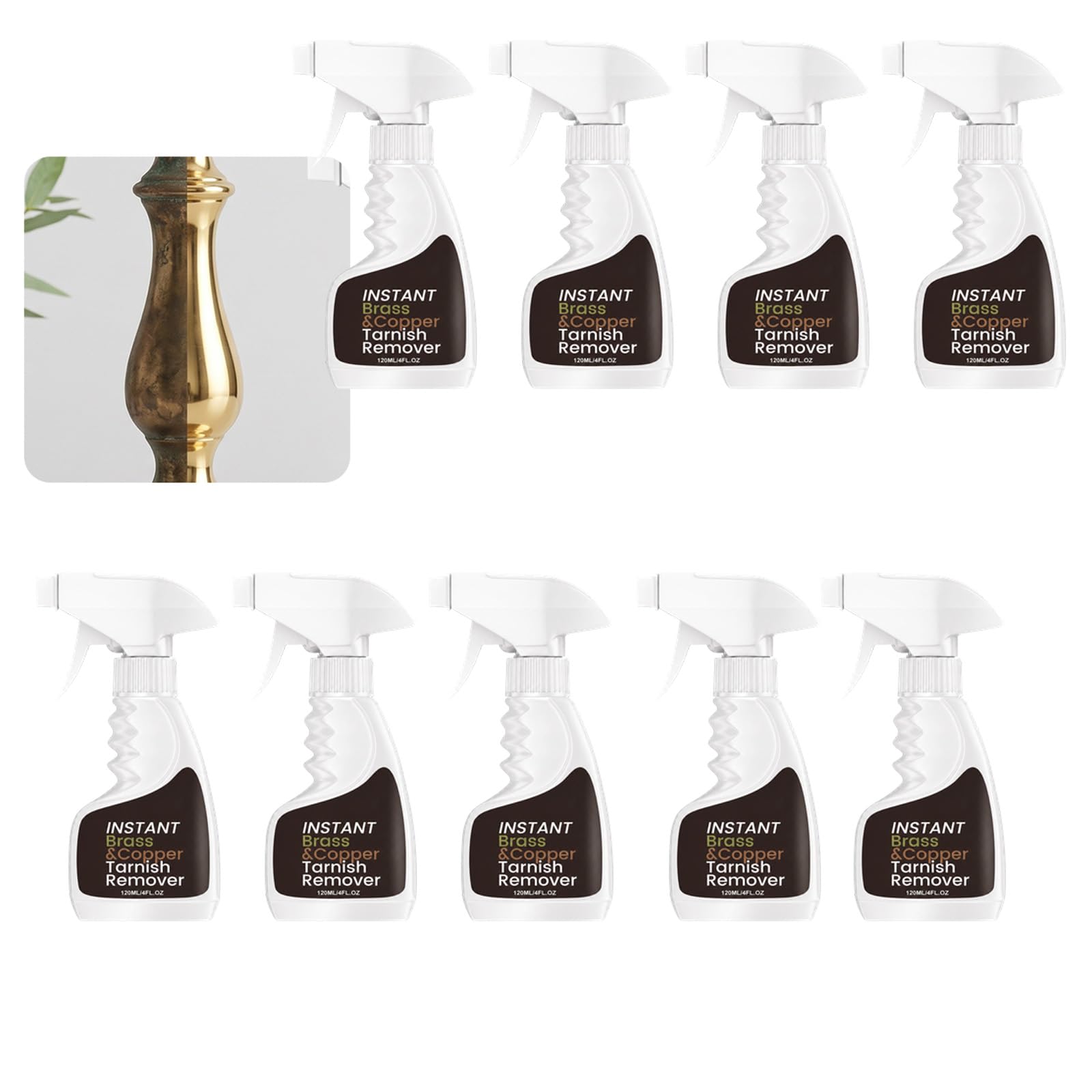 Messing-Kupfer-Anlaufentferner und Polierspray, 120ml Rostfleckenentferner für Metallbeschläge, Metalloxidation und Fleckenreiniger für Wasserhähne, stellt polierten Glanz Messing-Kupfer (9PCS)