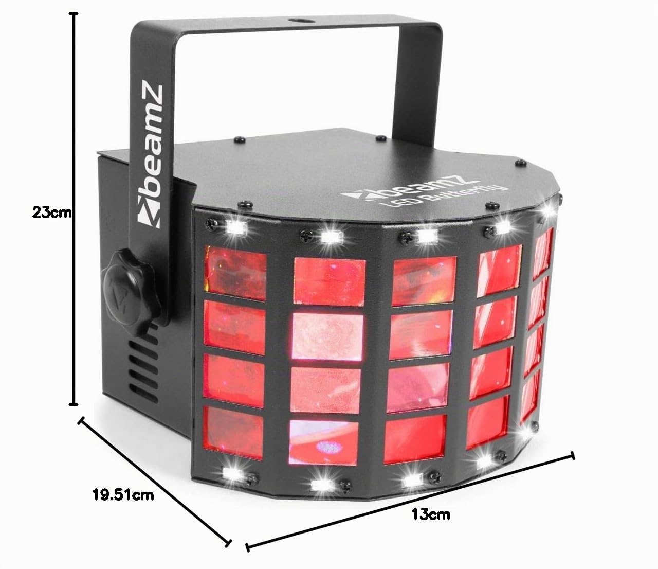 Beamz Butterfly avec Stroboscope - Projecteur 3x LED RVB, 3W chacune, Effet 2 en 1, Stroboscope 14 LED, Show Préprogrammés, Plug & Play, Idéal pour Animation DJ et Soirées