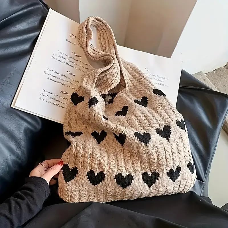 Image of Street27 Korean Crochet Tote Bag Casual Work Love Hobo Shoulder Handbags | Multi-Purpose Bag |Sturdy Aesthetic Tote Bag with Large Capacity | Shopping Bag for Office, College & Daily Use