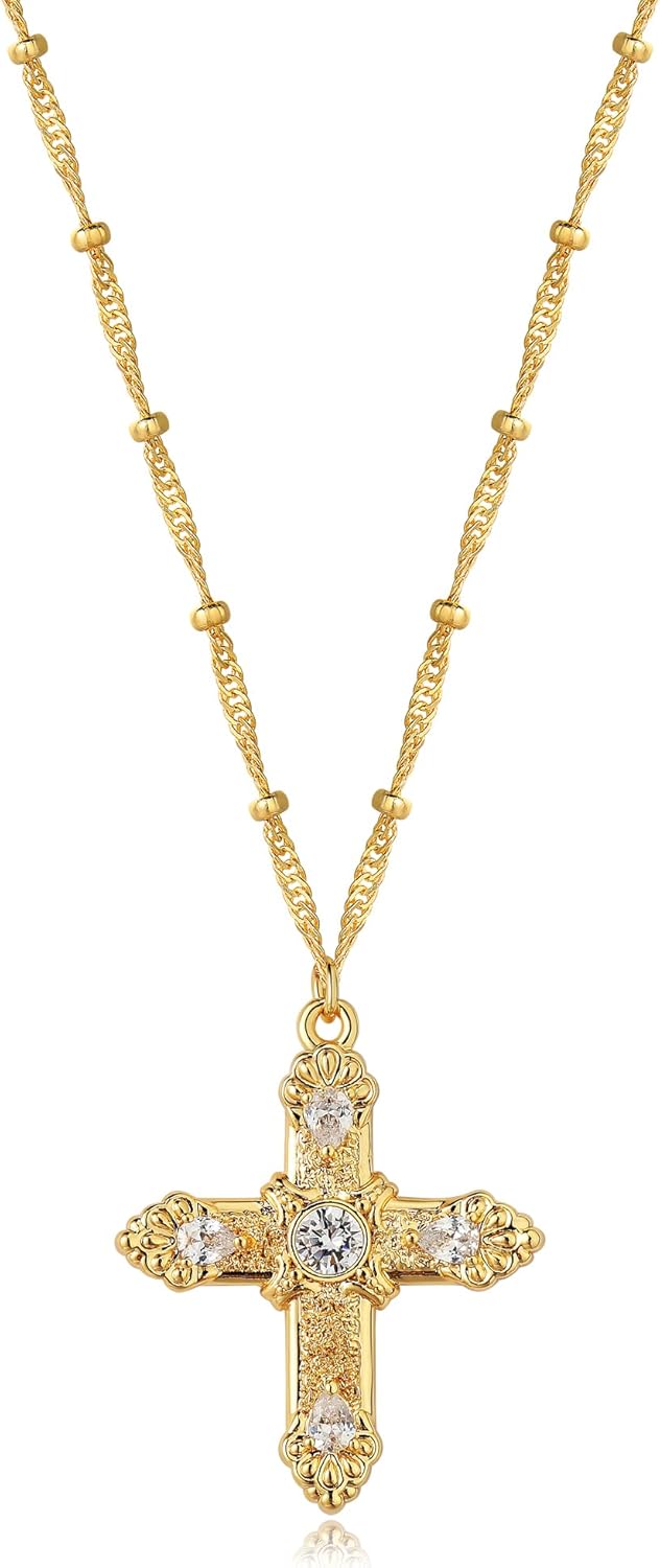 MTMY Gold Cross Necklace 14K Gold Plated Dainty Gold Cross Pendant Necklace for Women Delicate Necklace Jewelry