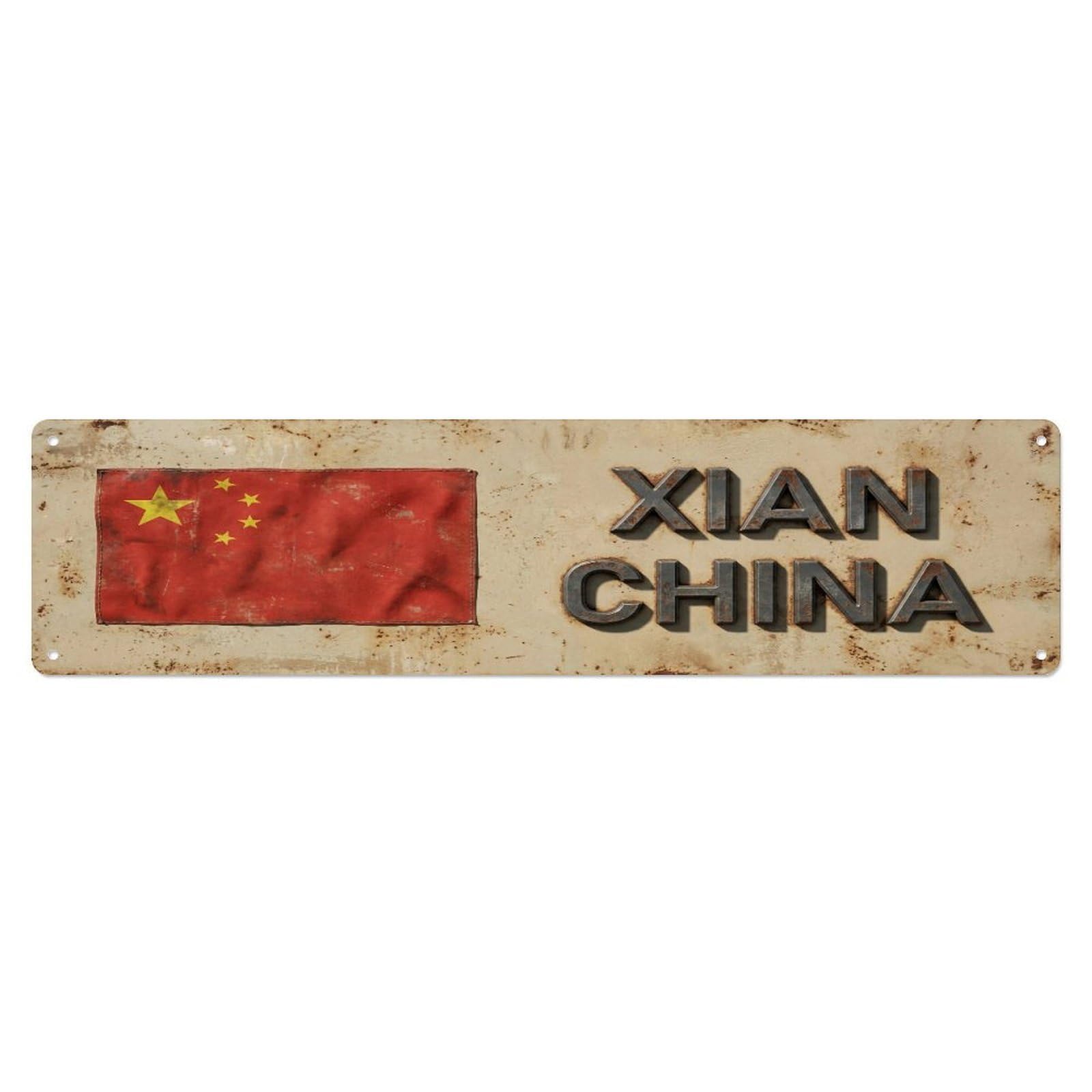 Tgrcjimh Style Metal Tin Sign Vintage Xian China Flag Decor Rustic Travel