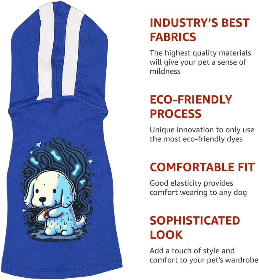 Cute Dog Ghost Dog Shirt with Hoodie - Dog Print Dog Hoodie - Kawaii Dog Clothing - Black White, 2XL