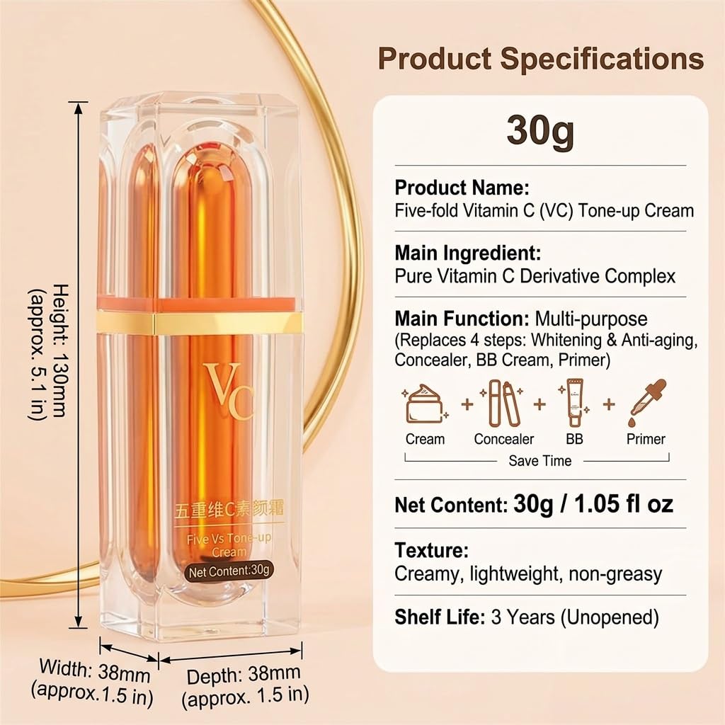 Japanese Vitamin C Makeup Tone Up Cream，Five Vitamin C Makeup Tone Up Cream，Face Moisturizer For All Skin Type, Long-Lasting Hydrating(2Pcs-A)