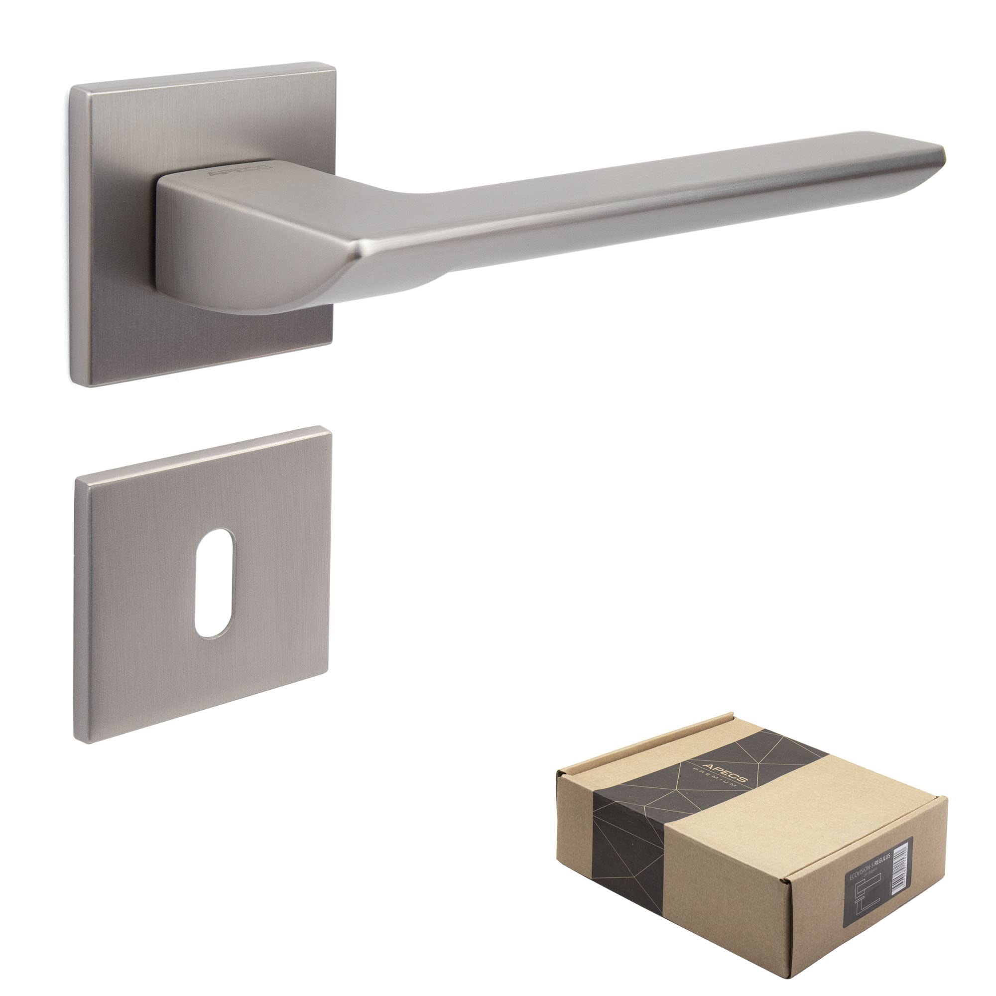 Maniglia APECS Per Porte Interne - Moderna, Bianco Opaco, Con Rosette Quadrate E Accessori