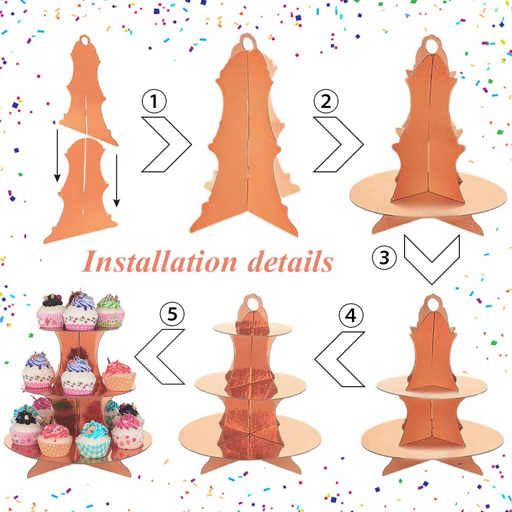Roze 3-laags kartonnen cupcake standaard met stippen