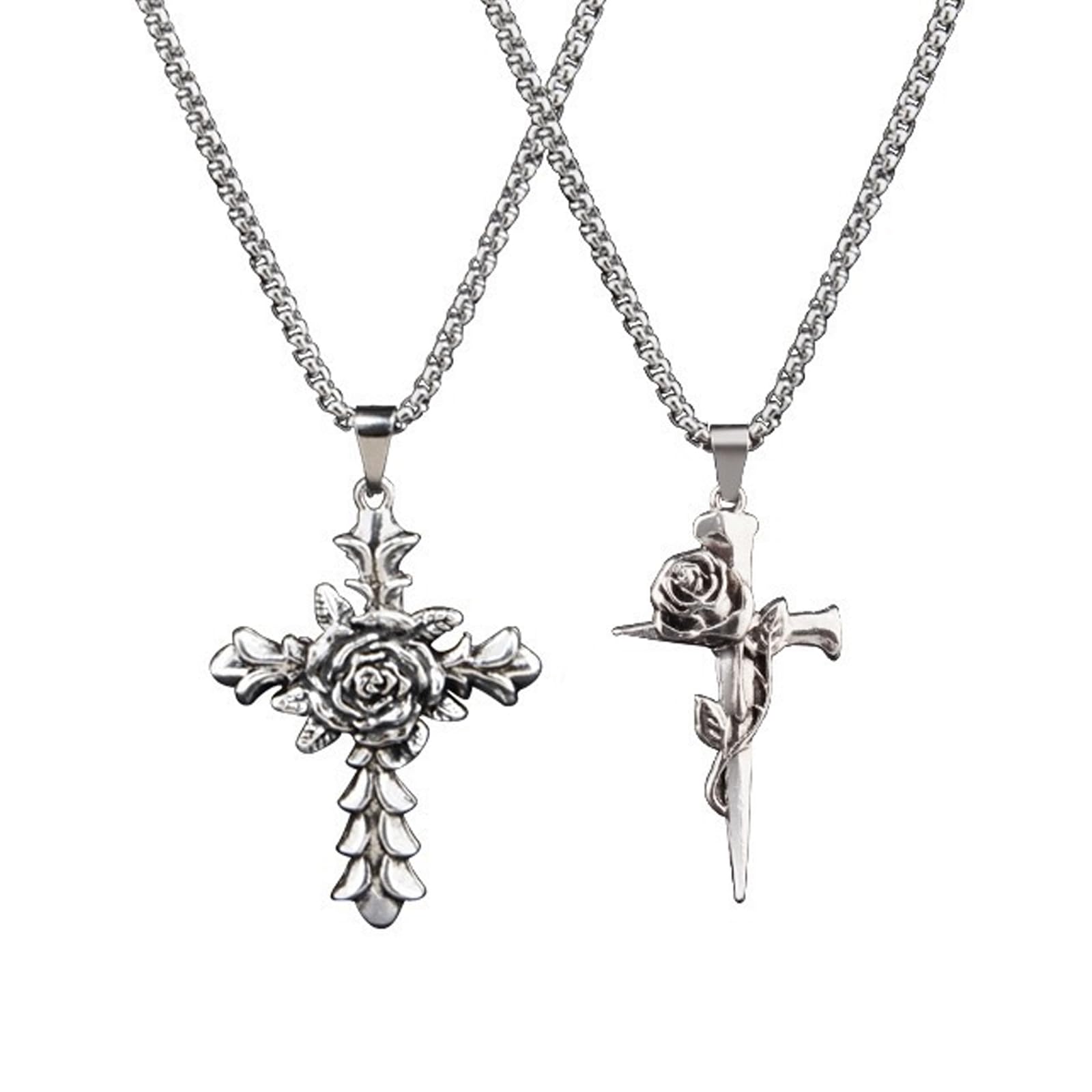 2 Pieces Cross Chain for Men, Holy Cross Jesus Chain for Men, Christian Chains for Man, Fashion Gift for Husband, Boyfriend, Anniversary (Silvery)-image-5
