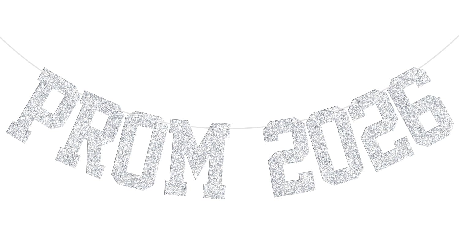 Prom 2026 Banner, Congrats Grad Decorations, Prom 2026 Party Decor, Senior High School College Graduation Party Decorations Silver Glitter