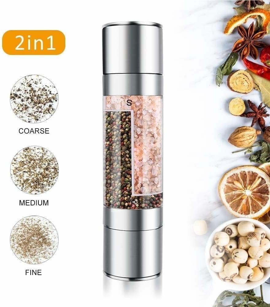 2 in 1 Pepper Mill Manual Salt and Pepper Grinder Set with Adjustable Ceramic Grinding Spice Grinder Stainless Steel (Size : 2pcs)