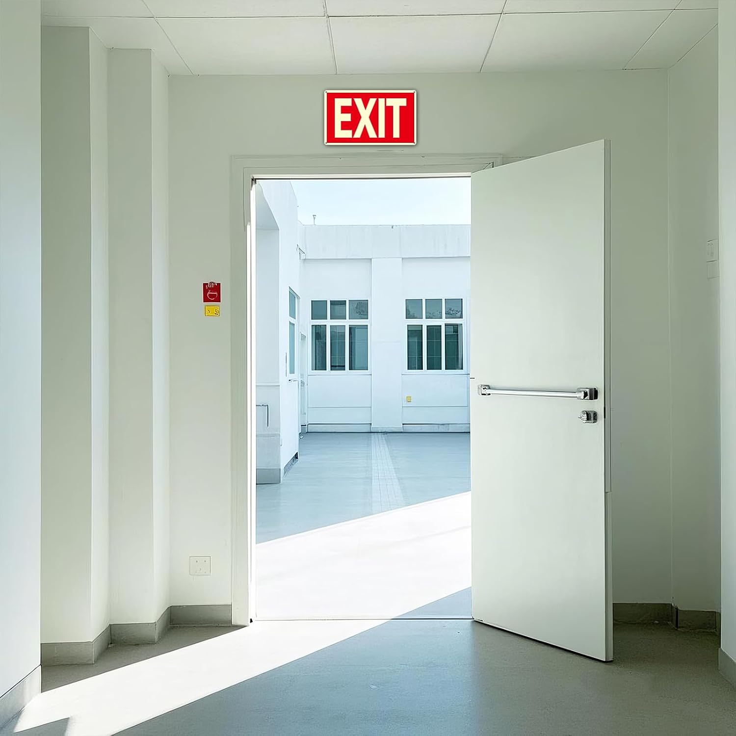 Exit Sign -2 Pack Glow in the Dark Exit Signs Aluminum 12x7 Inch – Photoluminiscent, Laminated for Ultimate UV, Weather & Fade Resistance , Indoor & Outdoor for Business, School, Office, Warehouse,fire exit sign