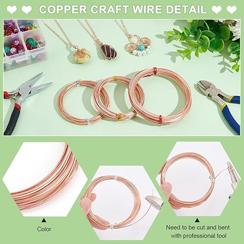 Miniatura 5 de BENECREAT 2 rollos de alambre de cobre cuadrado de 39 pies, alambre de cobre desnudo de 22 gaguas, resistente al deslustre, alambre de joyería