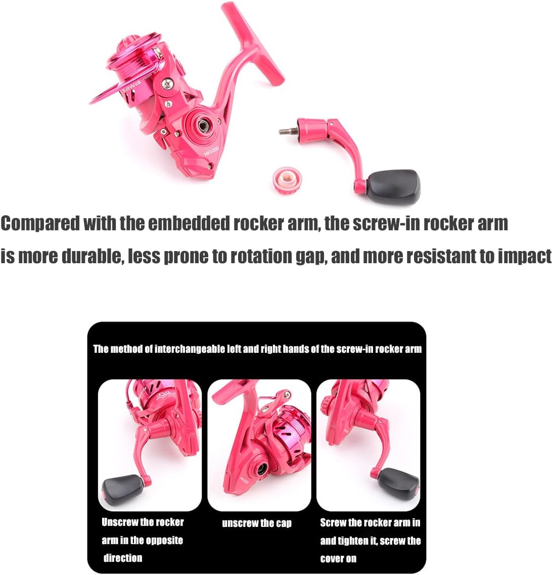 Pink Fishing Reel, Metal Waterproof Lightweight Fishing Reel - 5+1 HPCR Ball Bearing, Smooth Operation - Lightweight Fishing Reel