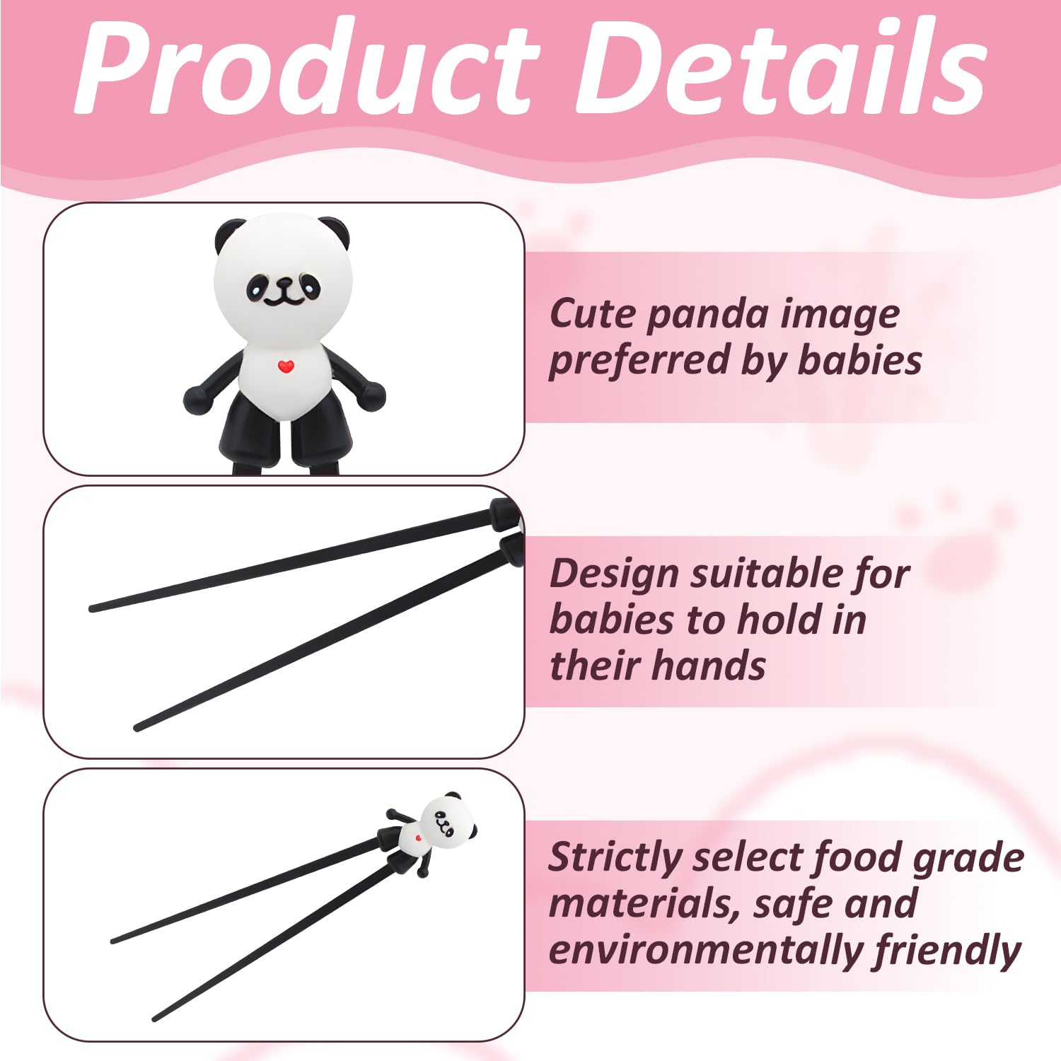 3 Paar Essstäbchen Für Kinder Mit Panda-Kopf – Abnehmbar, Rutschfest, 22 Cm, Lernhilfe Für Sushi & Mehr