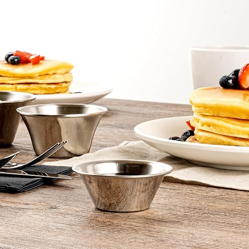 Miniatura 7 de Restaurantware Tazas de salsa de 2 onzas, 10 tazas redondas para condimentos y porciones individuales, apilables, tazas de acero inoxidable