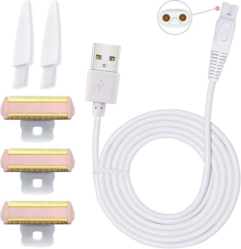 Cabeças de reposição LinMei para barbeador corporal Finishing Touch Flawless, com cabo USB e escovas de limpeza, pacote com 3