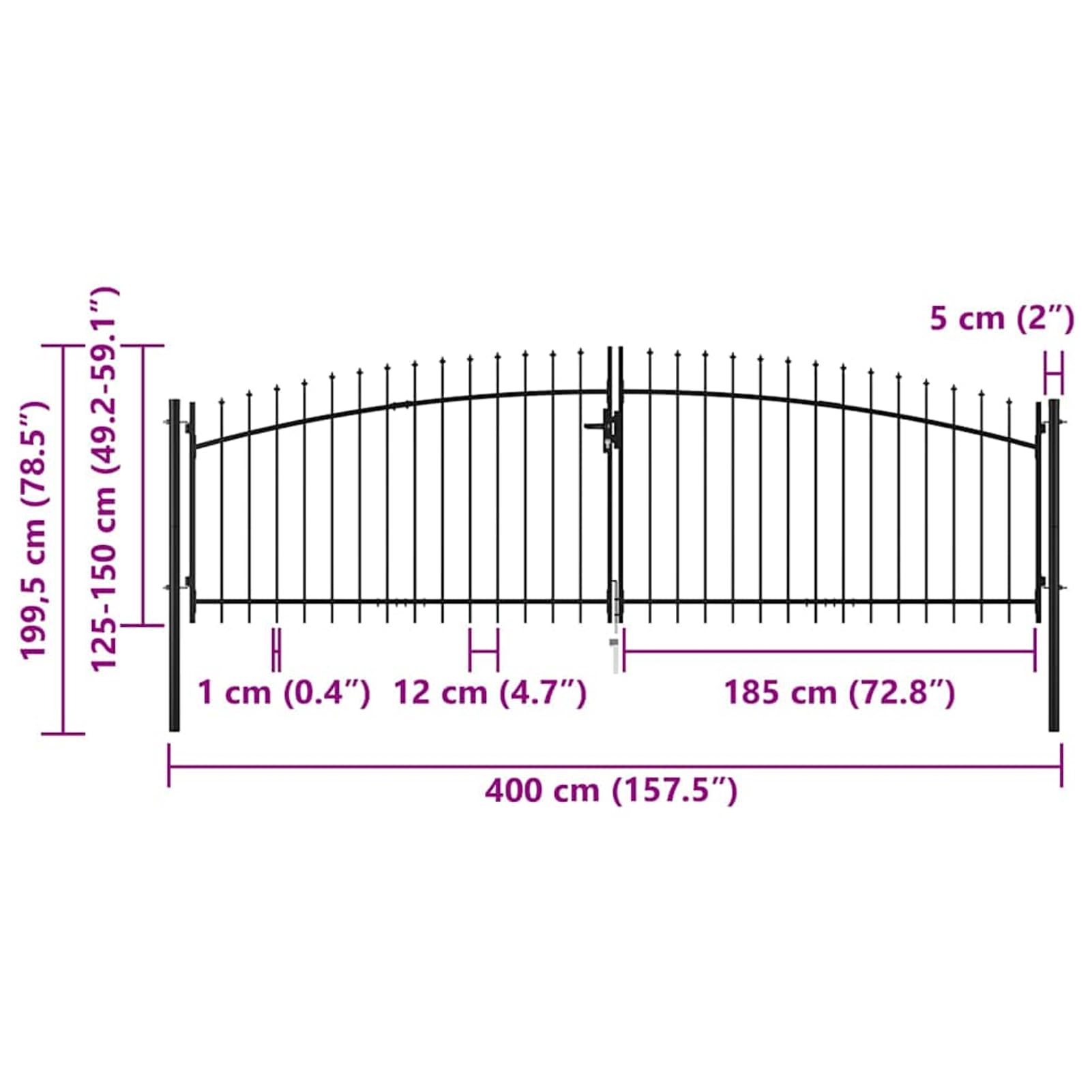 Gecheer Cancello Doppio con Punte a 400x200 cm-Home