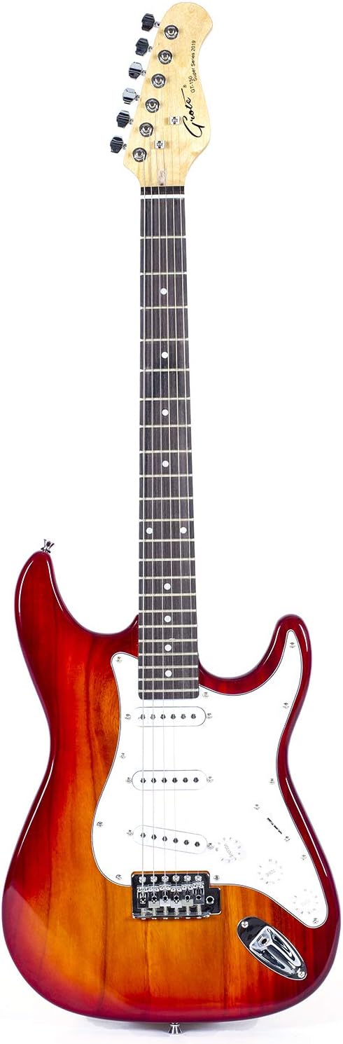Grote Electric Guitar ST Style Full-Size Printed Pawlonia Solid Body Canadian Maple Neck Chrome Hardware with Gigbag Picks (CS)