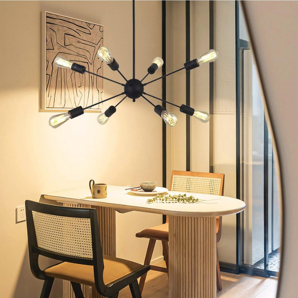 Mengjay Plafoniere Lampadari Sputnik Lampadario Semi-incasso da Soffitto 8 Luci,Lampadario a Sospensione,Lampade da soffitto E27 per Sala da Pranzo Cucina Soggiorno (Senza Lampadina) (8 teste(Nero))