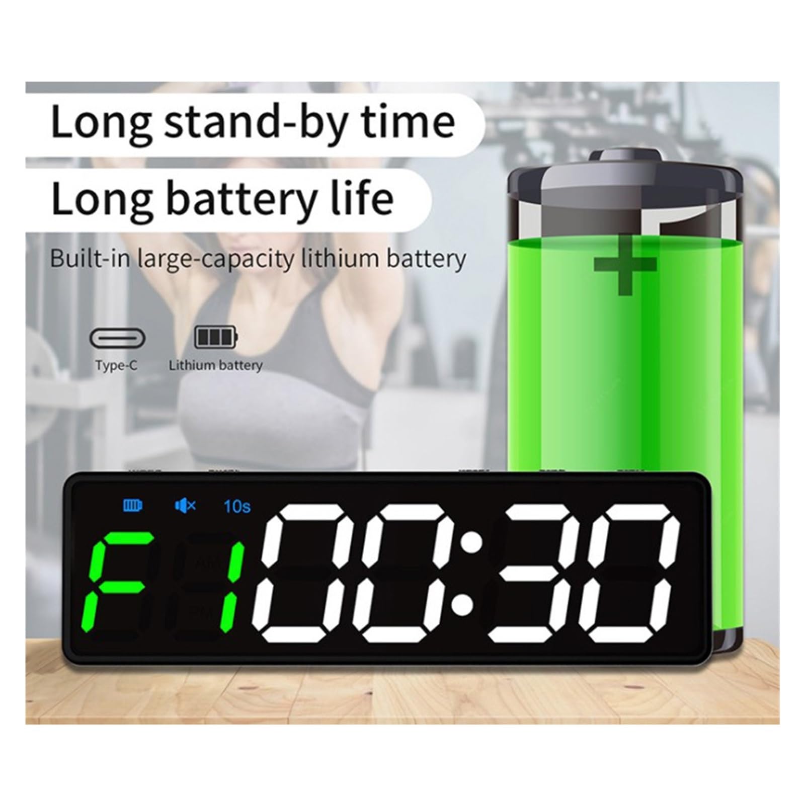 Timer da palestra portatile Intervallo timer Allenamento Fitness Orologio Conto alla rovescia/SU/Cronometro Magnetico e ricaricabile tite USB