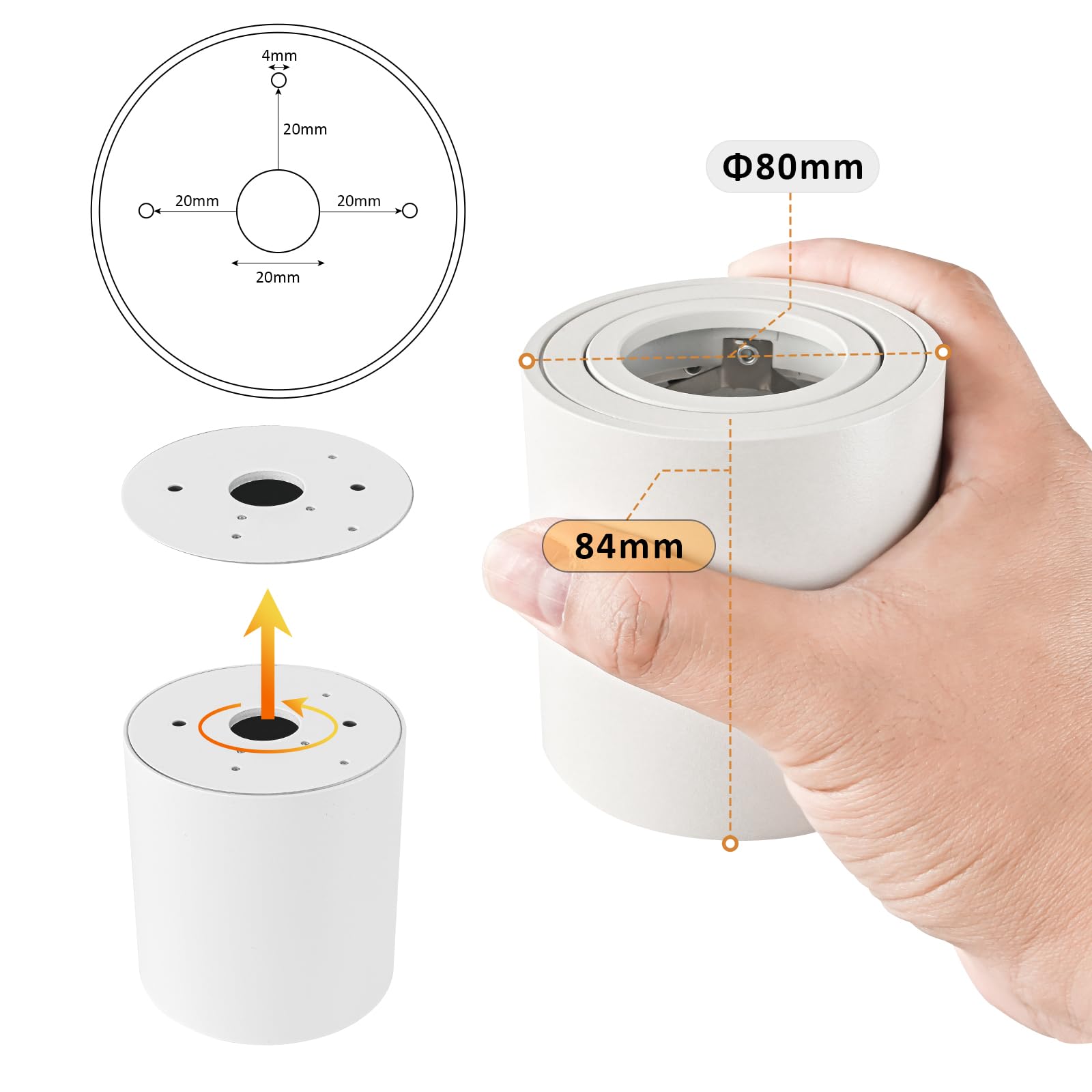 Spots de Plafond GU10 orientable Blanc 6 Pcs, Spot en Saillie 230V Cadre avec GU10 douille LED éclairage plat aluminium rond Ceiling Downlight, Plafonnier salle de bain