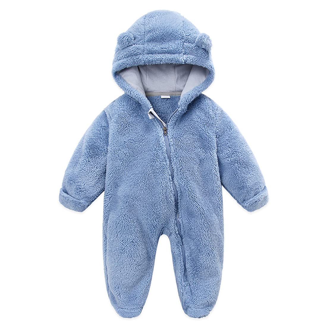 Yanmucy Newborn Baby Winter Romper Hooded Warm Fleece Baby Snowsuit Pram Suit Baby Girl Boy Jumpsuit Clothes 0-18 Months, Grey, 0-3 Months