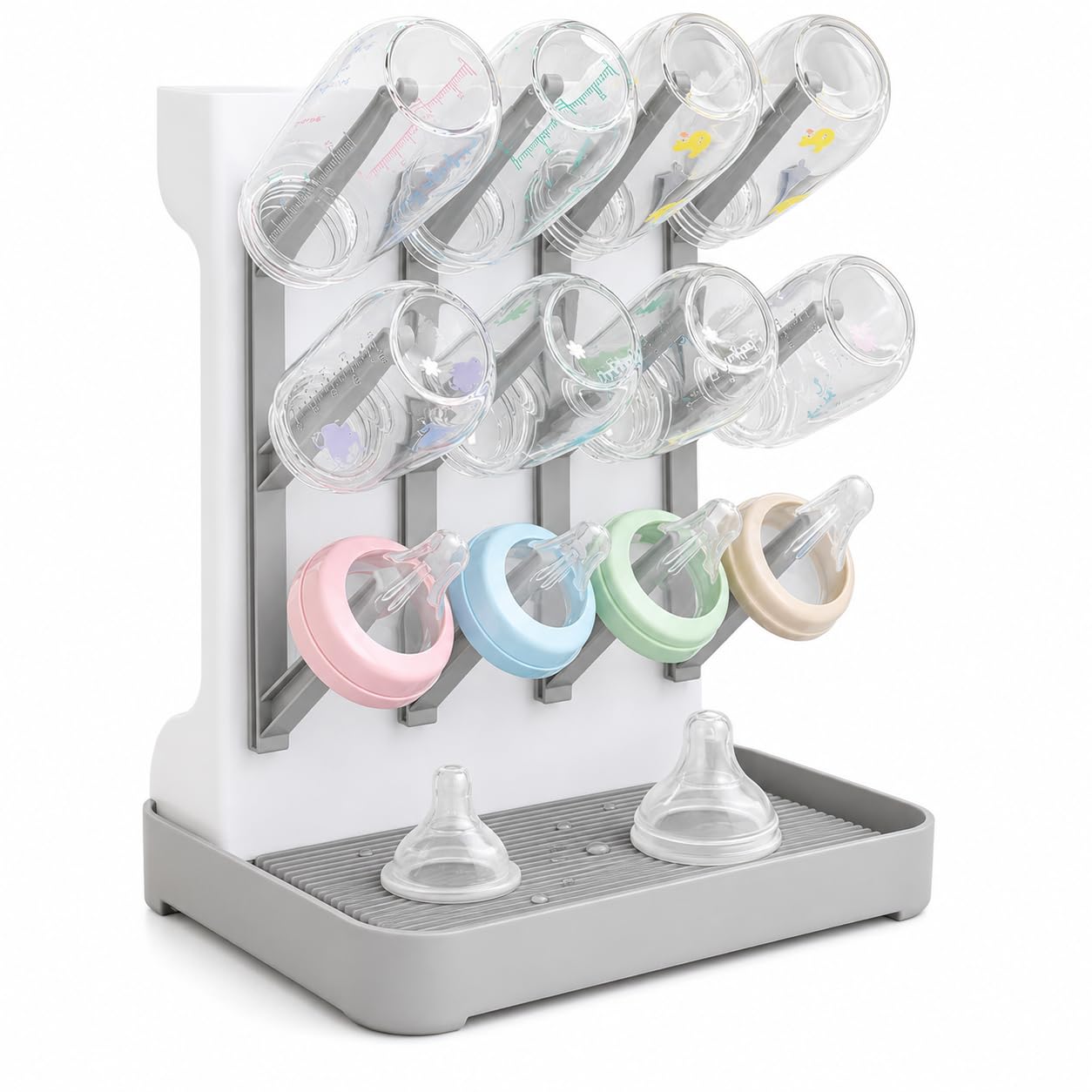 Almar Baby Escurridor de Biberones Plegable Gris y Blanco – Soporte Portátil para Botellas y Accesorios de Bebé, Ideal para Viajes y Salidas, Compacto con Bandeja Antigoteo