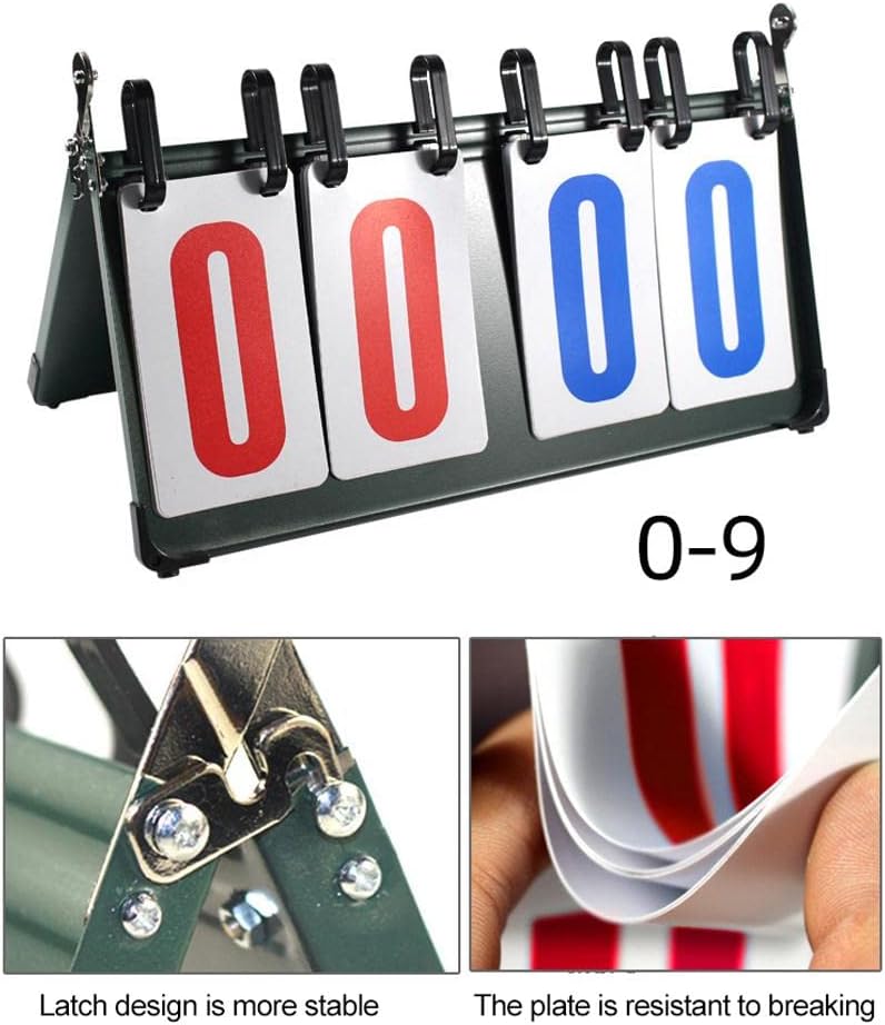 4 Digit Flip Scoreboard, Portable Score Keeper with Locking Dials for Basketball Tennis Volleyball, 37 x 22.5 cm ABS Sports Scoreboard for Indoor Outdoor Games