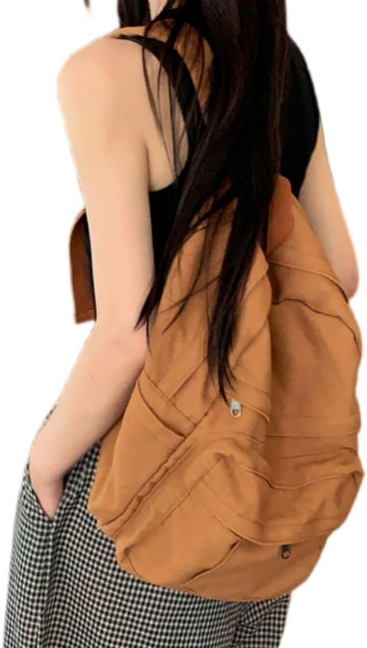 Light Brown Canvas Backpack for Women & Men Retro Aesthetic Rucksack Basic Backpack for High School/College Students Travel Laptop Bag - Image 4