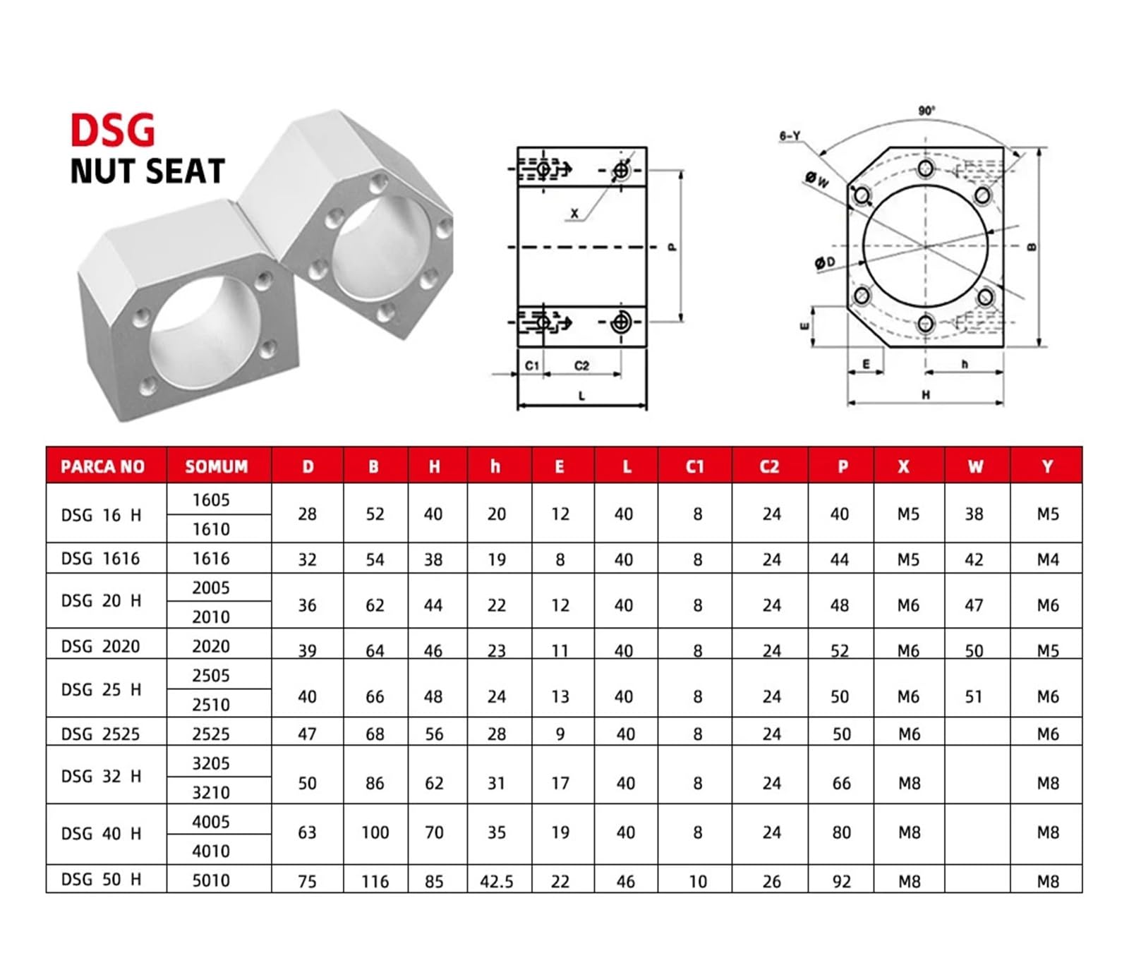 SFU1605 C7 1200-2550 mm HM12-57 odlew aluminiowy BF12 + sprzęgło kwiatowe śliwki XB25 x 30 + łącznik 16H (1300 mm)