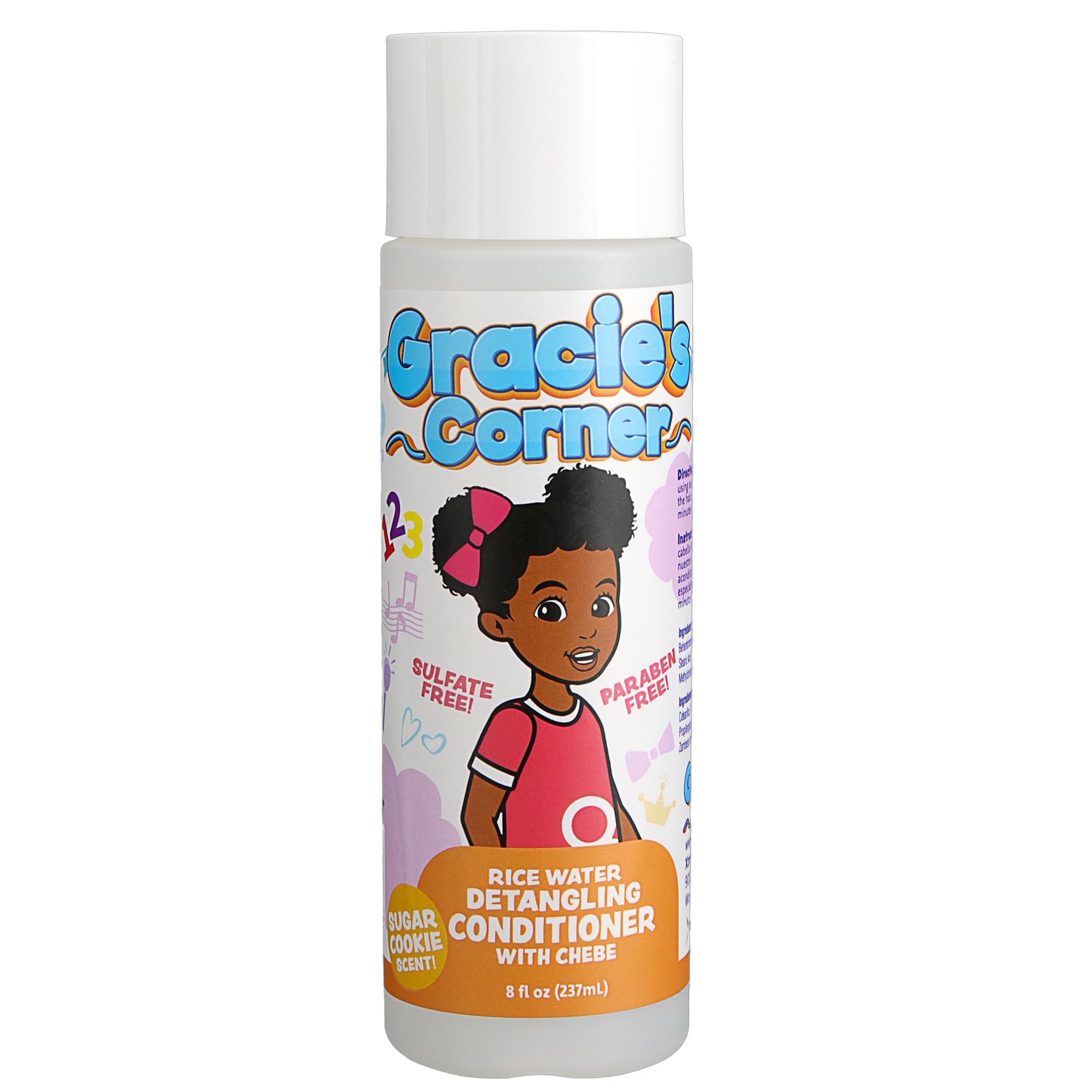 Gracie's Corner Rice Water Detangling Conditioner with Chebe — Kids Conditioner for Curly, Coily & Textured Hair — Moisturizing Detangler for Soft, Manageable Hair — Sulfate & Paraben Free — 8 oz