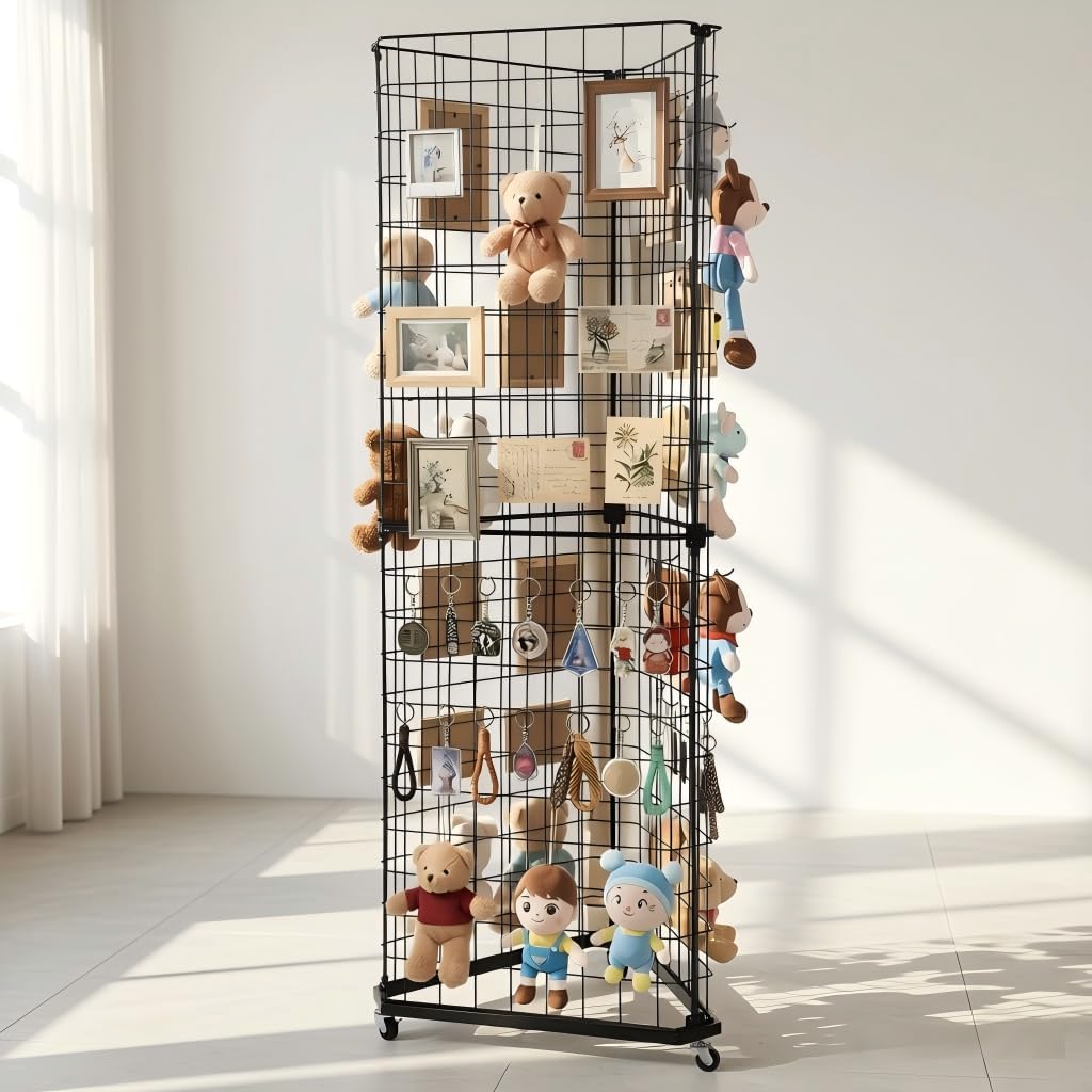 Brobear Triangular Gridwall/Wire Grid Panel Display Stand with Base and Caster, Extra-Large Size Wire Display Rack 24"x68"Display Racks for Vendor Events ,Art Show Display Panels and Home Organization