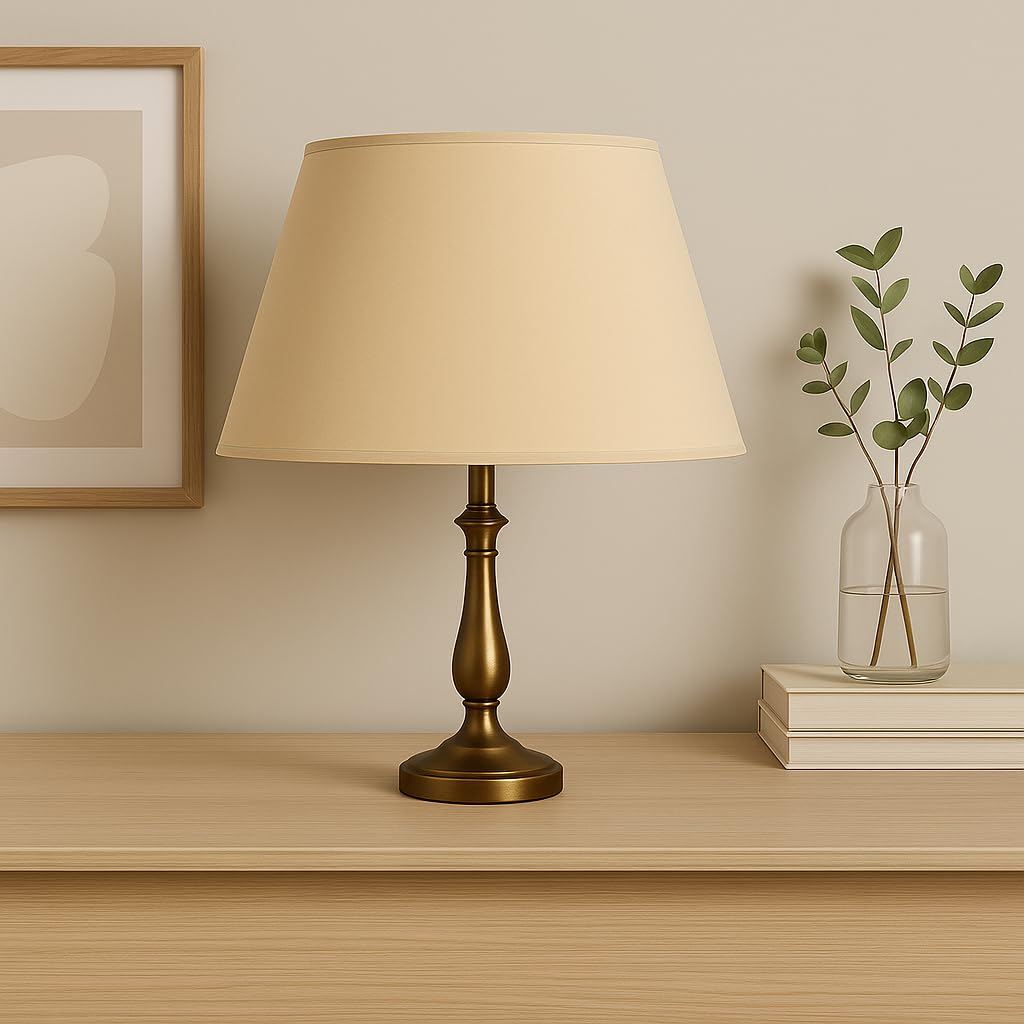 45 Cône cm Abat-jour, Tissu en Coton avec dos en PVC blanc, Produit fait main, pour Lampe de table, Lampadaire (Beige)