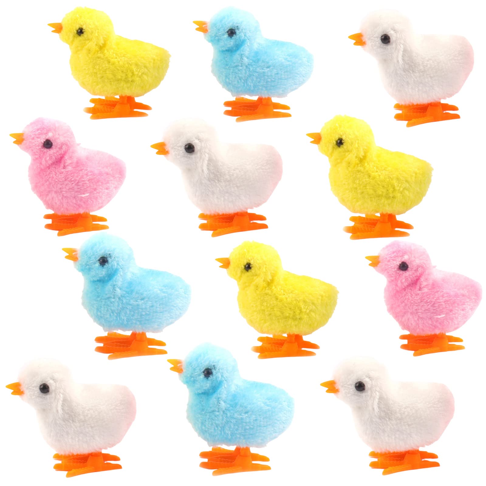 12pcs Wind-Up Toys for Kids - Colorful Jumping Chicken & Plush Chicks - Mini Clockwork Toys for Easter Party Favors & Gift Basket Fillers