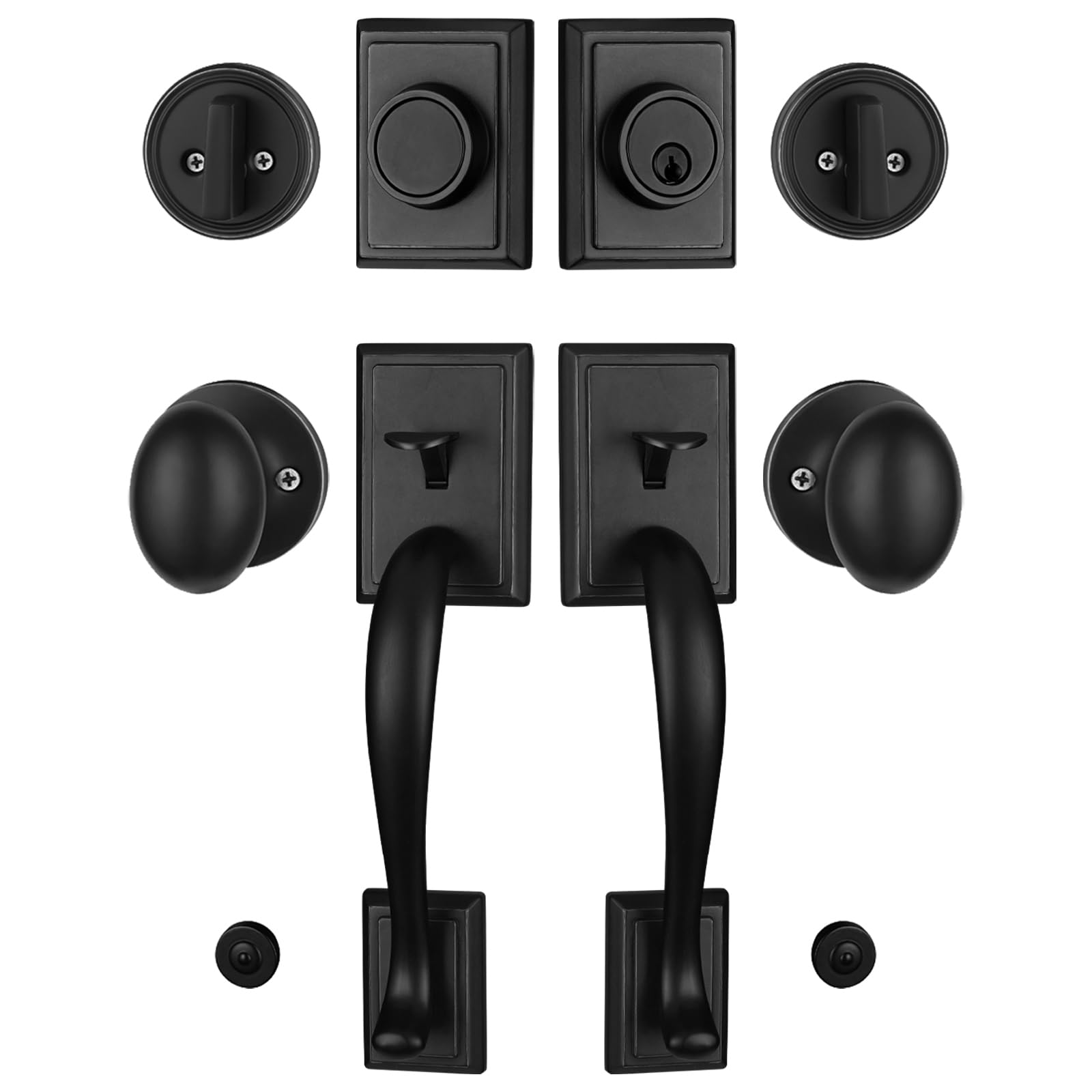 NB_Hardware Double Front Door Handle Set with Matte Black(Keyed