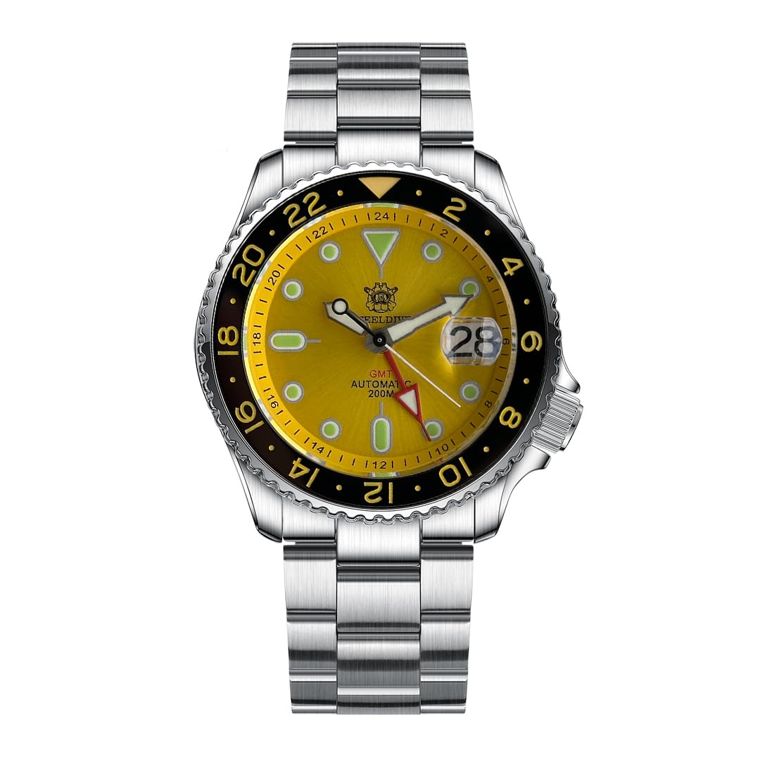 STEELDIVE SD1994 żółte GMT NH34 automatyczne mechaniczne męskie zegarki 200 m wodoodporny ceramiczny pierścień szafirowy zegarek nurkowy
