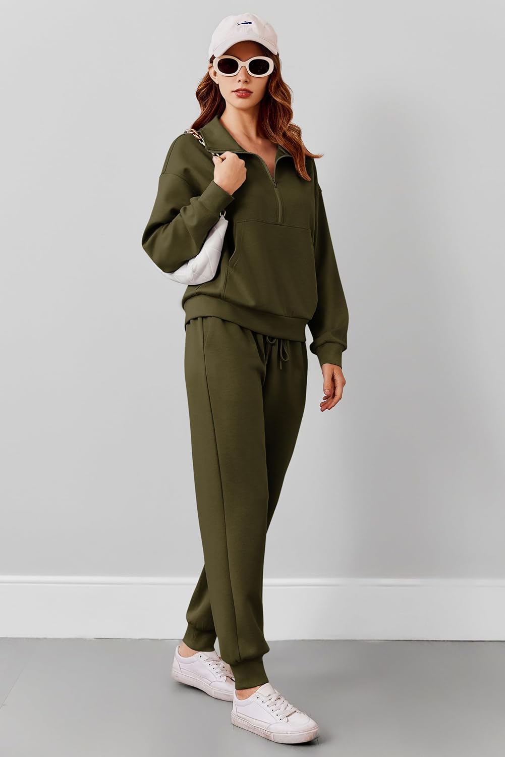 PINSPARK 2 Piece Sets for Women Long Sleeve Half Zip Tracksuit Jogger Sets image 2