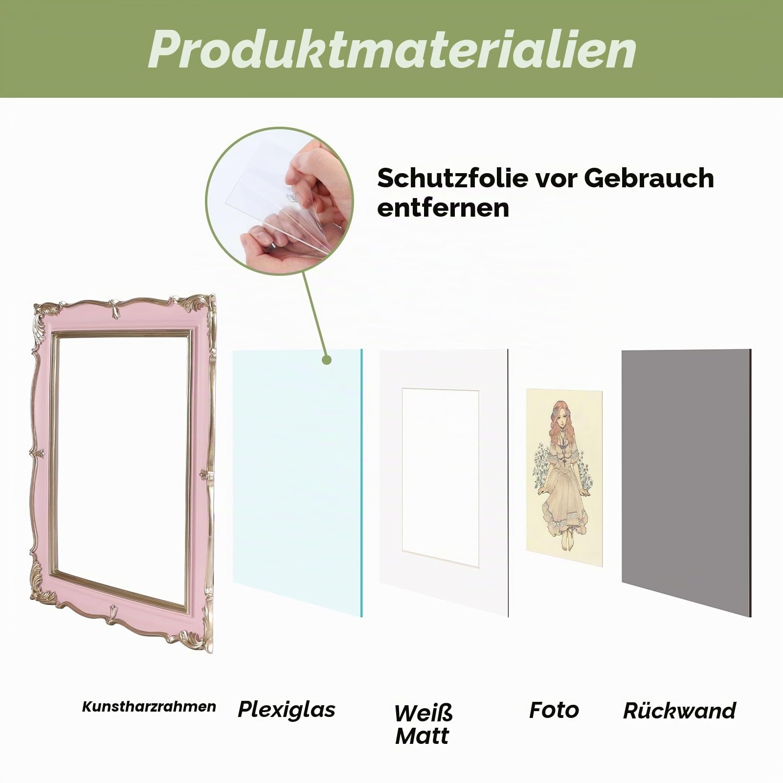 PHAREGE Vintage-Bilderrahmen, dekorativer antiker Zierrahmen mit Passepartout für 13 x 18 cm Foto, eleganter Rahmen für Tisch oder Wand, Hoch- oder Querformat, 20 x 25 cm, Rosa-Gold