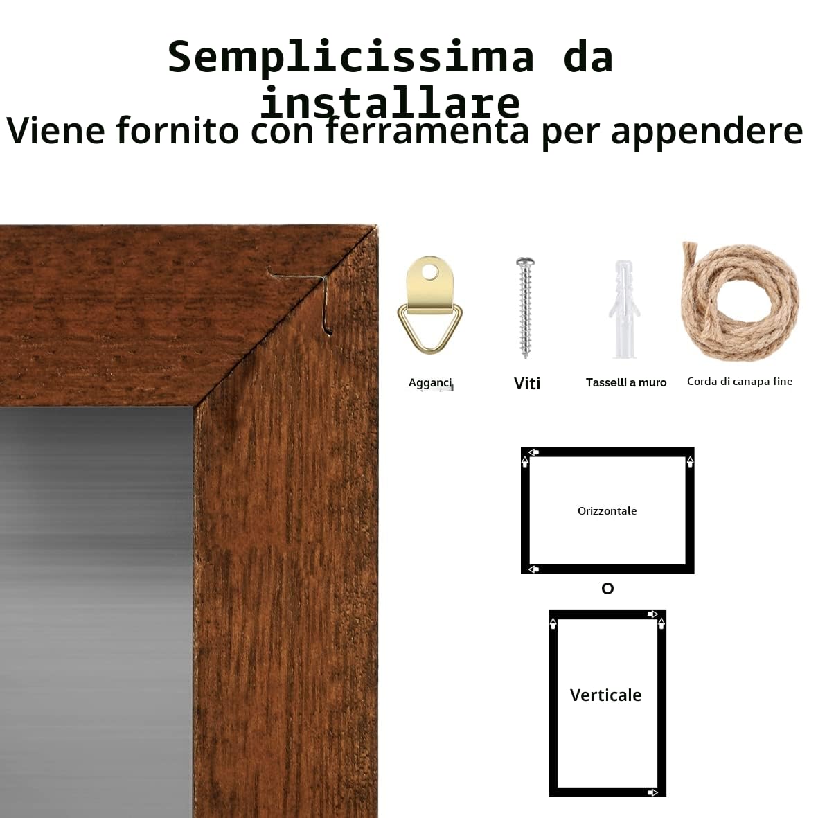 Okydoky HB-BN-3040 - Lavagna magnetica con cornice in legno, per appendere verticalmente o orizzontalmente, con corda di canapa da appendere, 30 x 40 cm