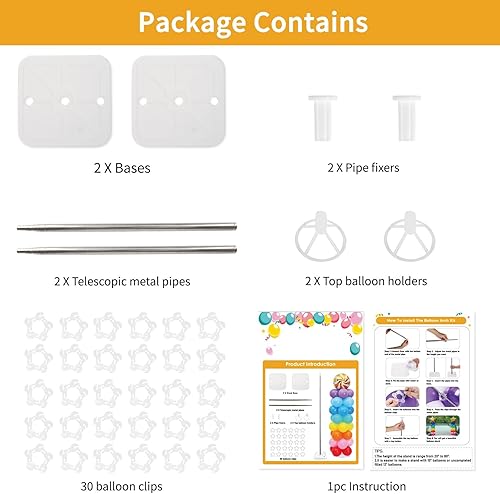 Miniatura 2 de RUBFAC Juego de 2 soportes de columna para globos, kit de columna ajustable de altura de 6.6 pies, soporte de globo telescópico de metal, fiesta de