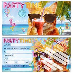 Breitenwerk 12er Set Party-Katze Einladungskarten