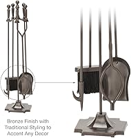 Vista 4 de Uniflame F-1634 - Juego de fuego de 5 piezas con asas de bola y base de pedestal, bronce