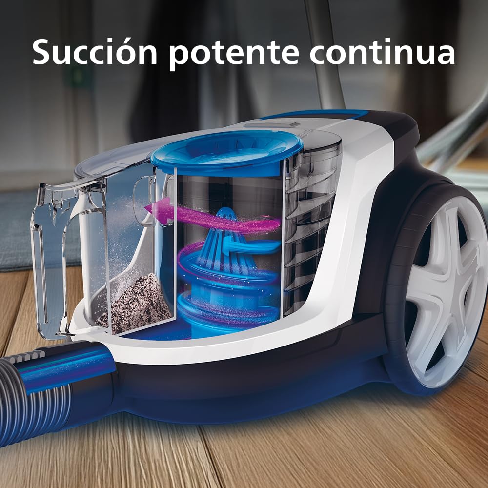 Aspirador sin bolsa Philips PowerPro Compact – Aspiradora ligera, Potencia de 900 W, Boquilla TriActive para suelos duros y alfombras, Filtro HEPA H13 antialérgico, PowerCyclone 5 (FC9332/09)