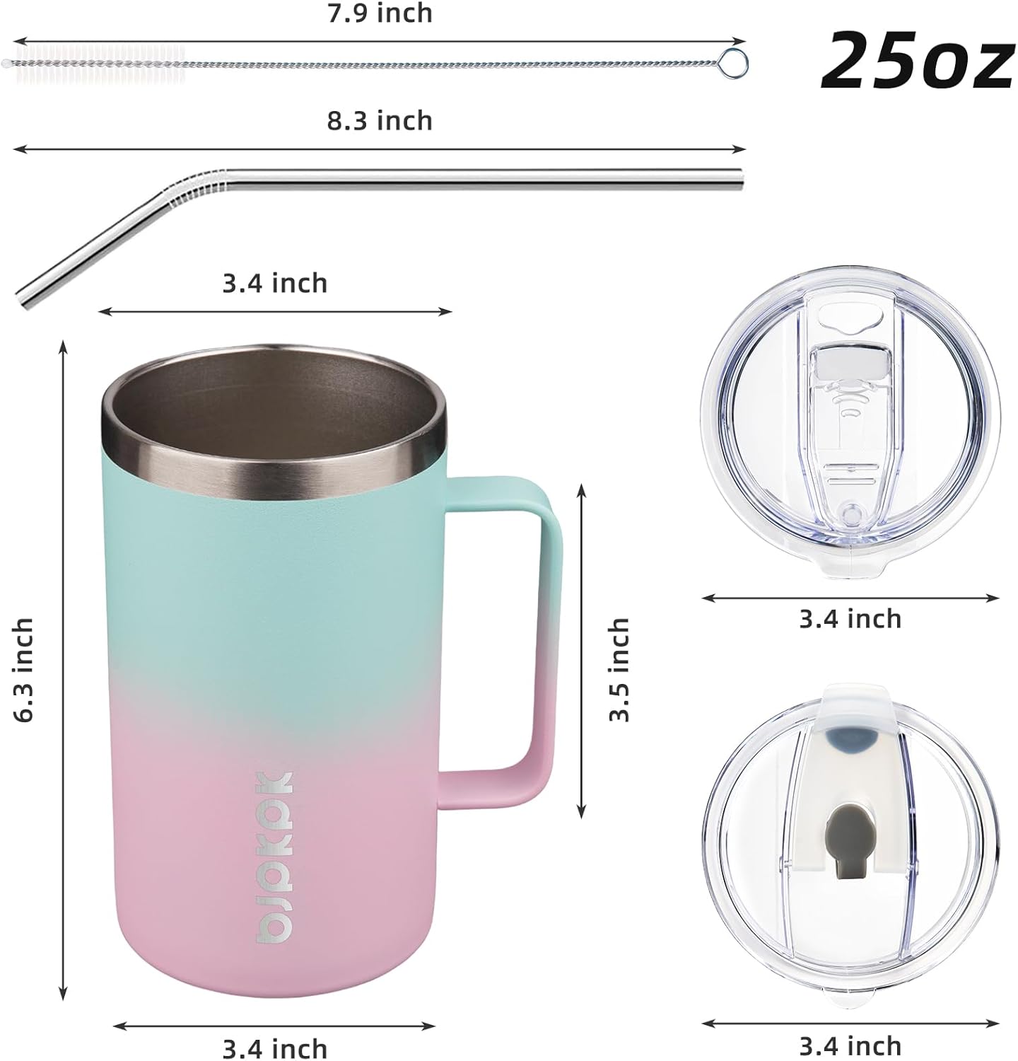 BJPKPK Insulated Coffee Mug with 2 Lids, 25oz Stainless Steel Insulated Tumbler with Handle, Double Wall Vacuum Coffee Cups, BPA Free Travel Mug for Coffee, Tea and Drinks, Marshmallow - Image 5