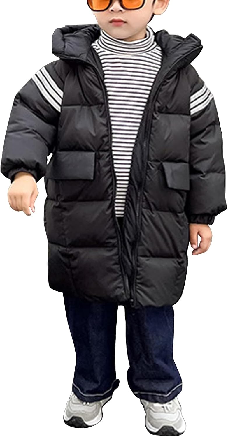 Boys' Warm Winter Down Jacket Hooded Mid Length Parka Coats Snow Outwear
